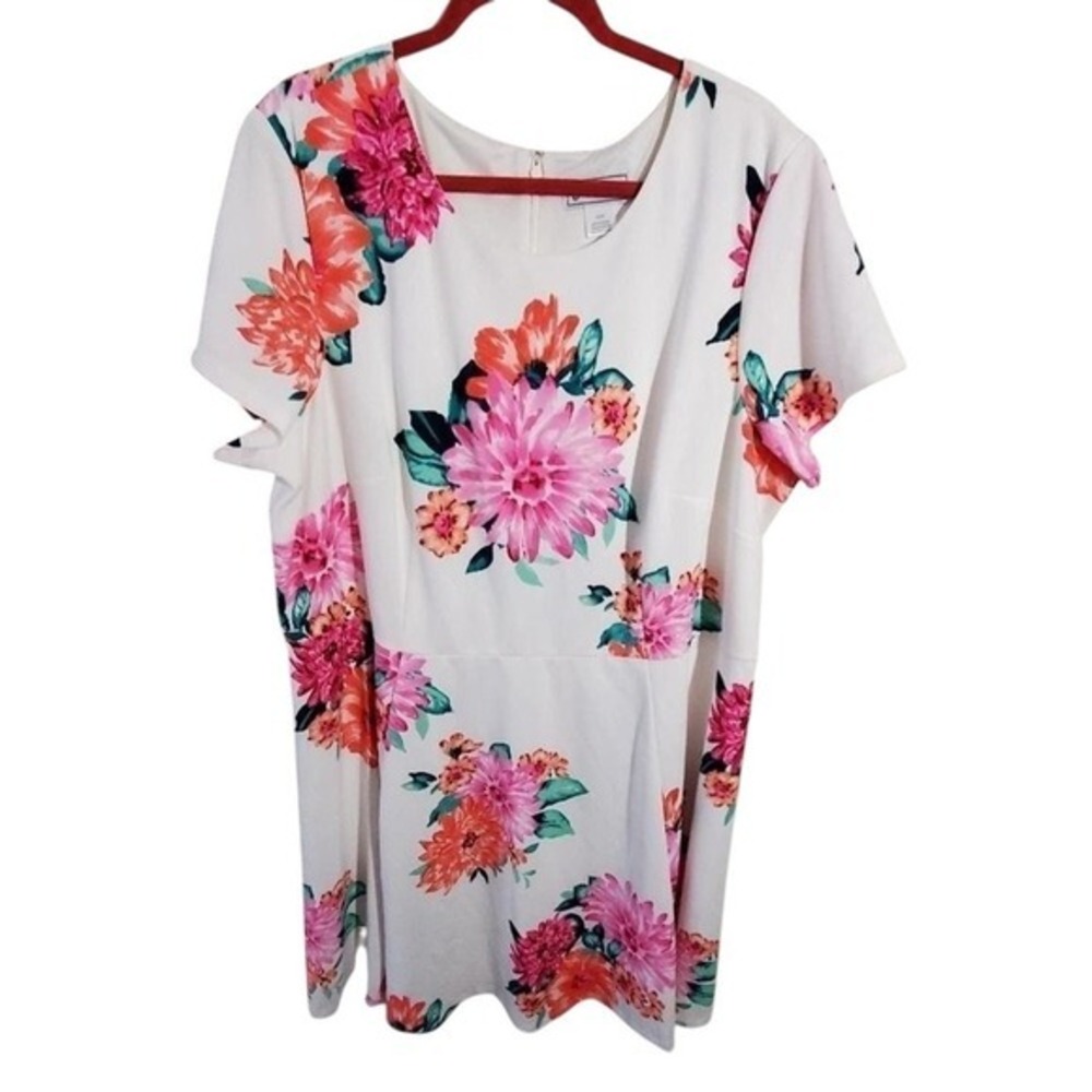 J. Howard Floral Dress Pink Orange Flower Print Short Sleeve Casual‎ Sun Dress